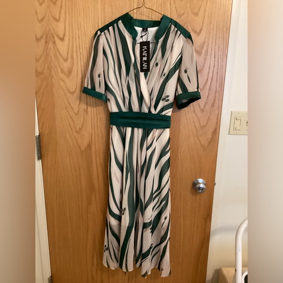 Kaimilan Green Day A-Line V-Neck Short Sleeve Midi Printed Dress - Picture 2 of 15